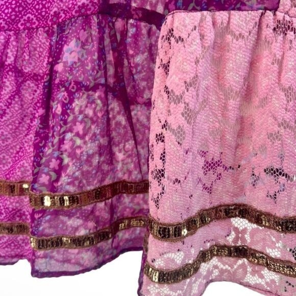 VTG Free People Purple Patchwork Chiffon Top | Boho Grunge Fairy Whimsigoth Y2K - Picture 6 of 16